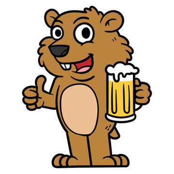 Cartoon Groundhog Character Holding a Glass of Beer