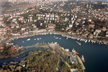 Bosphorus gulf from air in Istanbul, Turkey.