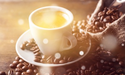 Cup of Coffee and Coffee Beans