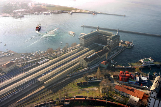 Haydarpasa Railway Station Building from air in Istanbul, Turkey.