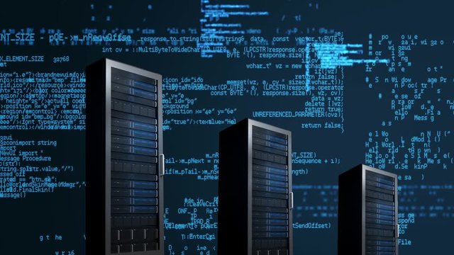 servers and data with blue code lines