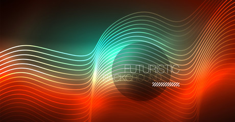 Neon lines wave background. Abstract composition