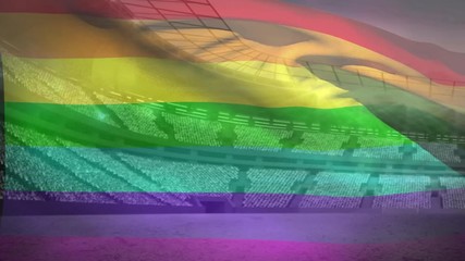 Pride flag in front of stadium  - Powered by Adobe