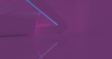 Abstract  white Futuristic Sci-Fi interior With Pink And Blue Glowing Neon Tubes . 3D illustration and rendering.