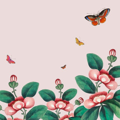 Chinese painting featuring flowers and butterflies wallpaper