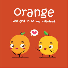 An orange is proposing other orange. Vector Illustration