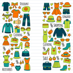 Shopping, market, store. Clothes and fashion icons