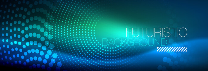 Glowing neon circle line dots, round line design, abstract style on black background. Neon abstract round circles Magic neon lights and glowing dots