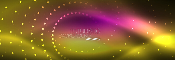 Obraz premium Yellow neon abstract background with dotted circles