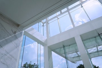 Glass windows and wall in the modern office building.