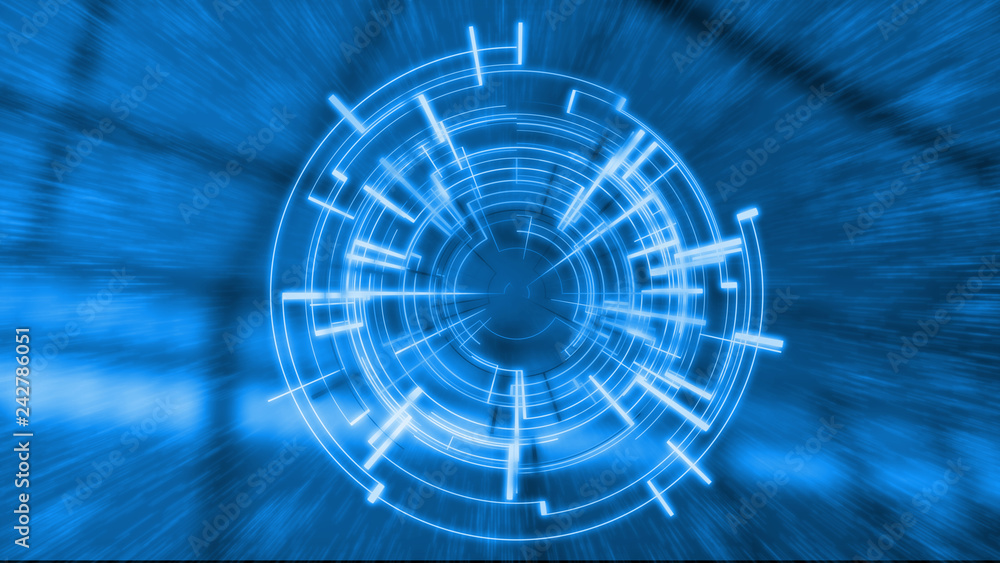 Poster abstract technology background. futuristic sci fi style interface hud with blur glowing warp speed d