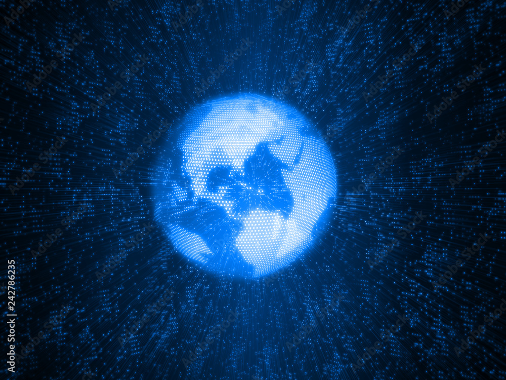 Poster fast moving technology driving the world. futuristic led globe sphere created from dots with motion 
