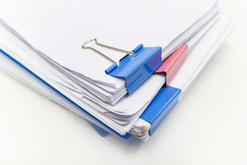 file folder and Stack of business report paper file on the table in a work office, isolated copy...