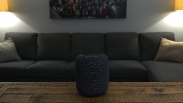Apple HomePod smart speaker is instructed to turn on living room lights and then turn them off