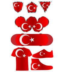 Turkey flag, icon set of national elements and colors of Turkey flag, vector