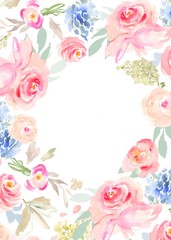 Watercolor Flower Spring Background with Pink Flowers