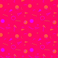 Seamless pattern with 80s memphis geometics style and vibrant psychedelic colors