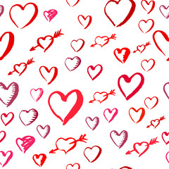 Obraz na płótnie Canvas Drawn hearts seamless pattern for Valentines Day