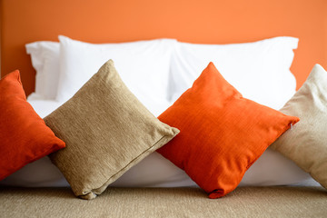 close up shot pillows lying in bedroom
