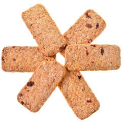 Appetizing chip cookies close-up top view isolated