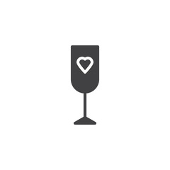 Champagne glass with heart vector icon. filled flat sign for mobile concept and web design. Glass with heart simple solid icon. Love and valentine's day symbol, logo illustration. Pixel perfect vector