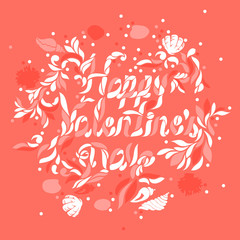 Abstract vector art on Happy Valentine's day typography design in living coral color scheme 