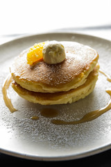 Butter milk pancake is very taste of the breakfast