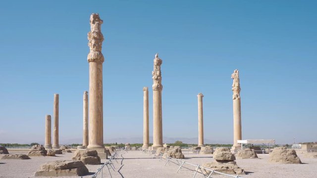 Scenic ruins of the Apadana Palace in Persepolis, Iran