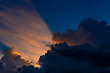 beautiful twilight sky with red, orange and blue colors