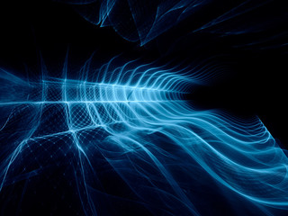 Abstract blue toned background element on black. Dynamic 3d composition of curves and grids. Detailed fractal graphics. Data science and digital technology visualization.