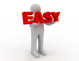 3D man holding word easy