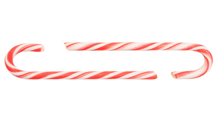 two traditional holiday Candy Cane striped in christmas colours isolated on white background
