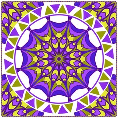 Decorative Colorful Floral Ornament With Decorative Border. Ethnic Decoration. For Fashion Print, Bandanna, Tablecloth, Neck Scarf. Vector illustration