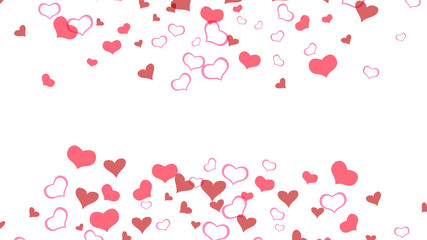 Spring background. Red on White background Vector. Design element for wallpaper, textiles, packaging, printing, holiday invitation for wedding. Red hearts of confetti are falling.