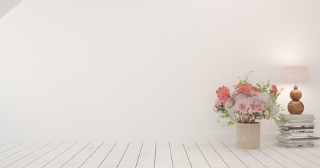 White empty room. Scandinavian interior design. 3D illustration