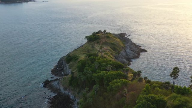 aerial photography at Laem Promthep Cape viewpoint. .Promthep cape viewpoint is the most popular sunset viewpoint in Phuket island.