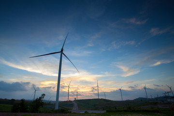 Silhouette of wind Turbine in sunset mood