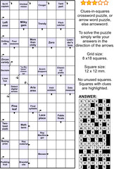 Clues-in-squares crossword puzzle, or arrow word puzzle, else arrowword, or scanword. Real size, answer included.
