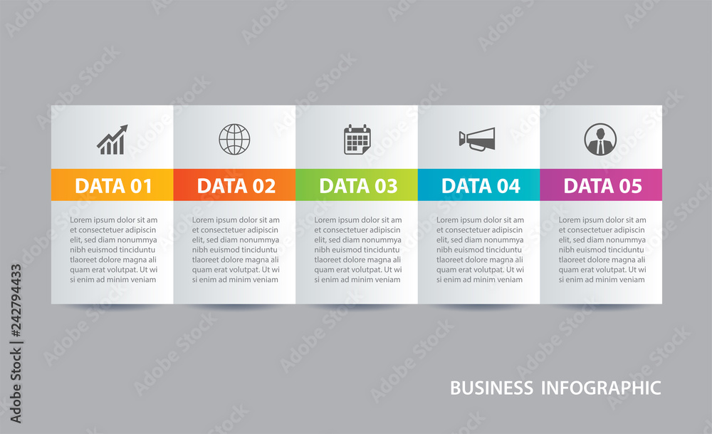 Poster infographics tab in horizontal paper index with 5 data template. vector illustration abstract backgr