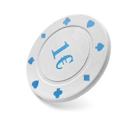 Chip for gambling games in casino on white background