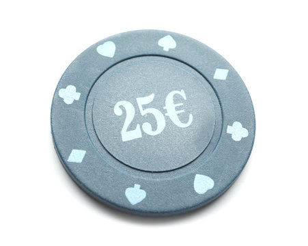 Chip for gambling games in casino on white background