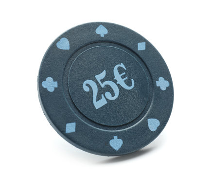 Chip for gambling games in casino on white background