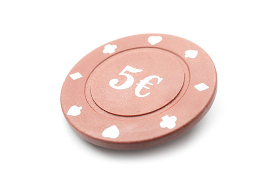 Chip for gambling games in casino on white background