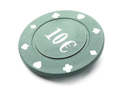 Chip for gambling games in casino on white background