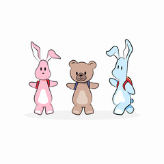 cute cartoon bunny and bear animal with backpack vector