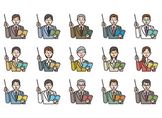 学校教育・笑顔の先生・授業する教師アイコン男女2