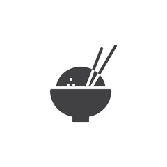 Bowl of rice and chopsticks vector icon. filled flat sign for mobile concept and web design. Chinese Food rice simple solid icon. Symbol, logo illustration. Pixel perfect vector graphics
