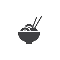 Bowl of Noodles with Chopsticks vector icon. filled flat sign for mobile concept and web design. Chinese food noodles simple solid icon. Symbol, logo illustration. Pixel perfect vector graphics