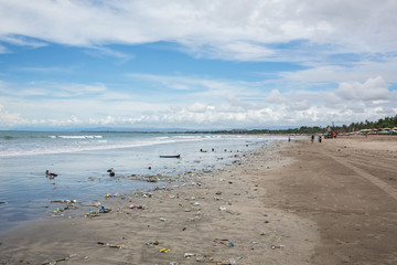 Trash on the Beach in Bali island