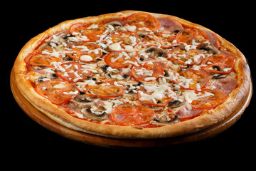 pizza on black background